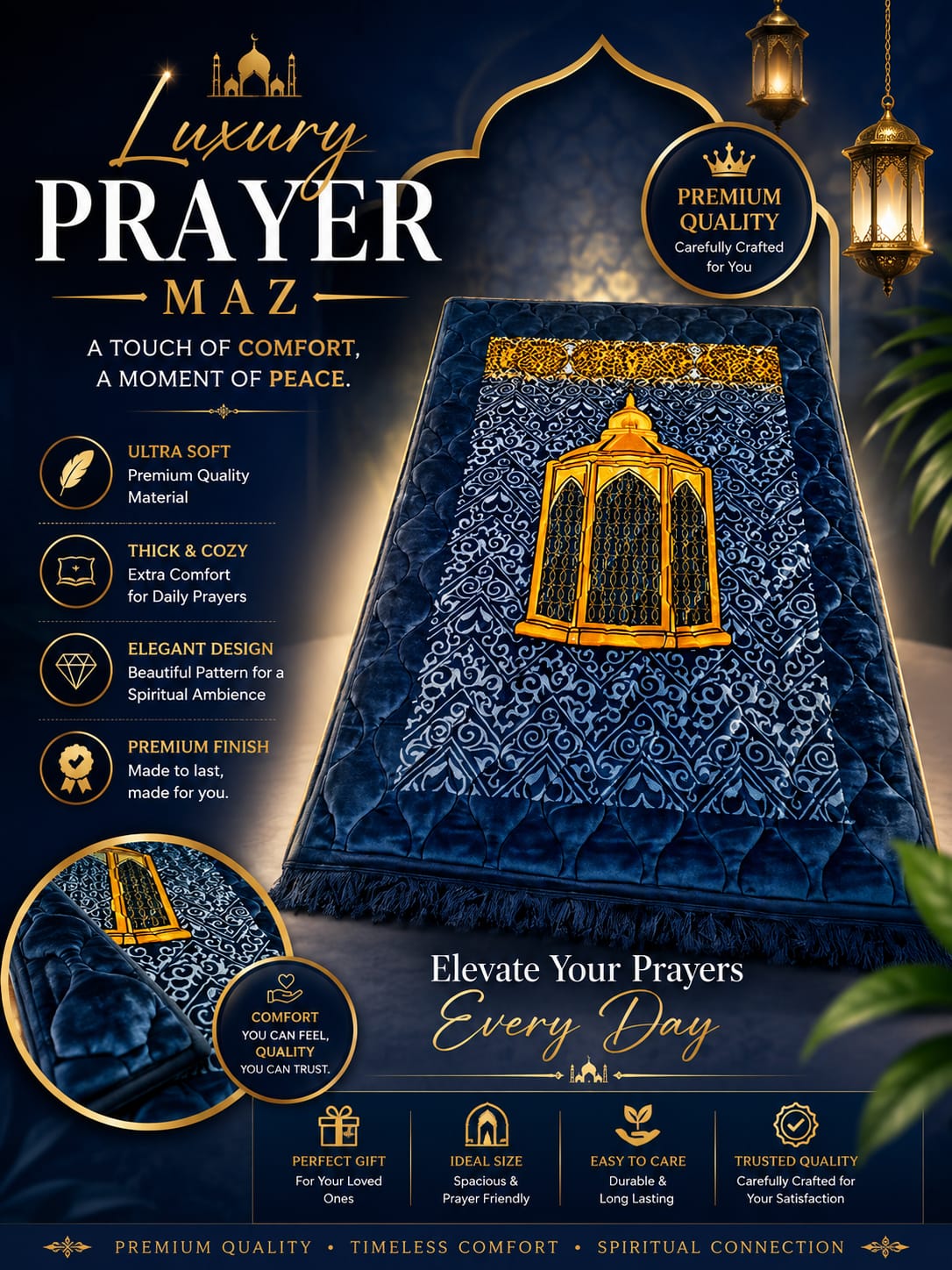 Luxury Blue Lantern Prayer Mat
