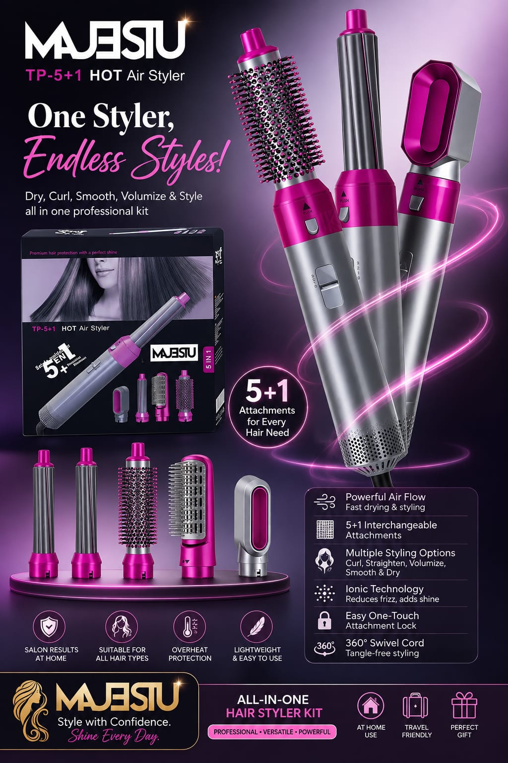 MAJESTU TP-5+1 Hot Air Styler β All-in-One Hair Styling Kit