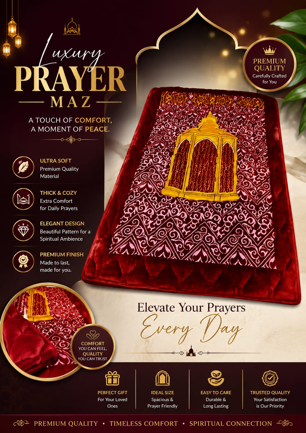 Burgundy Luxury Lantern Prayer Mat
