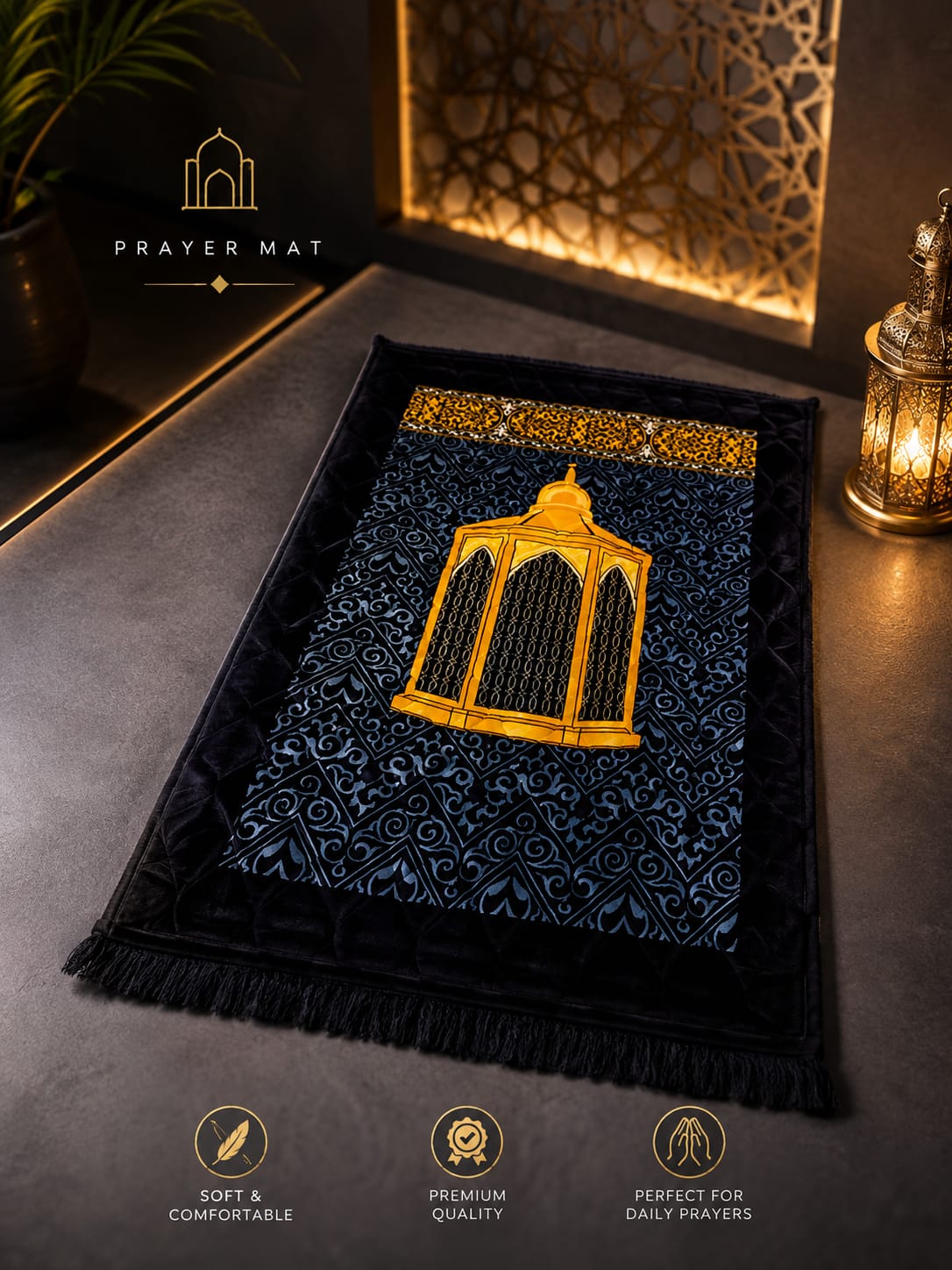 Black & Gold Lantern Prayer Mat