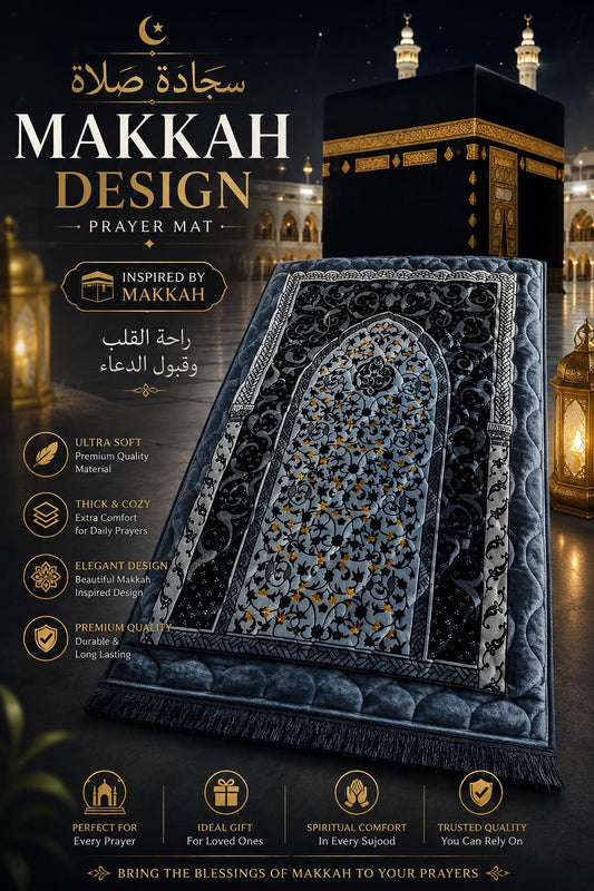 Makkah Inspired Black & Silver Prayer Mat