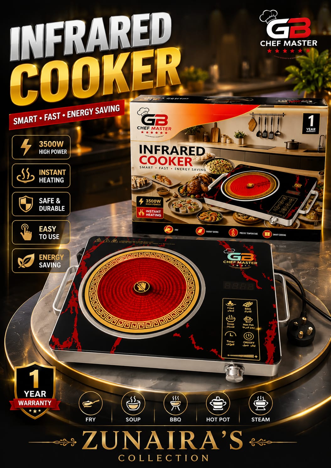 GB Chef Master Infrared Cooker – 3500W