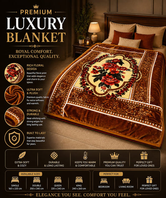 Premium Luxury Velvet Blanket – Brown Floral Design
