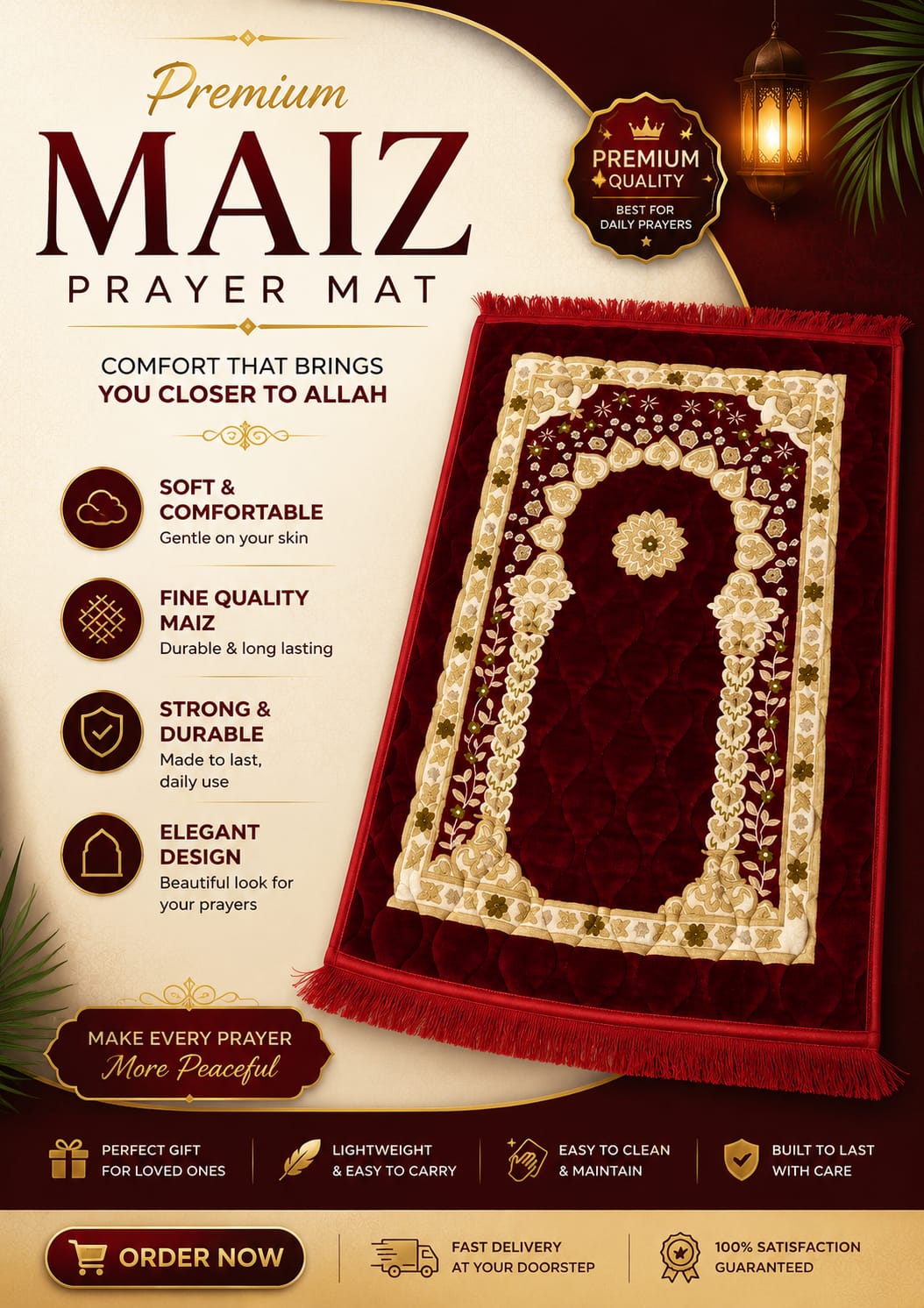 Premium Maiz Prayer Mat – Burgundy Floral Design