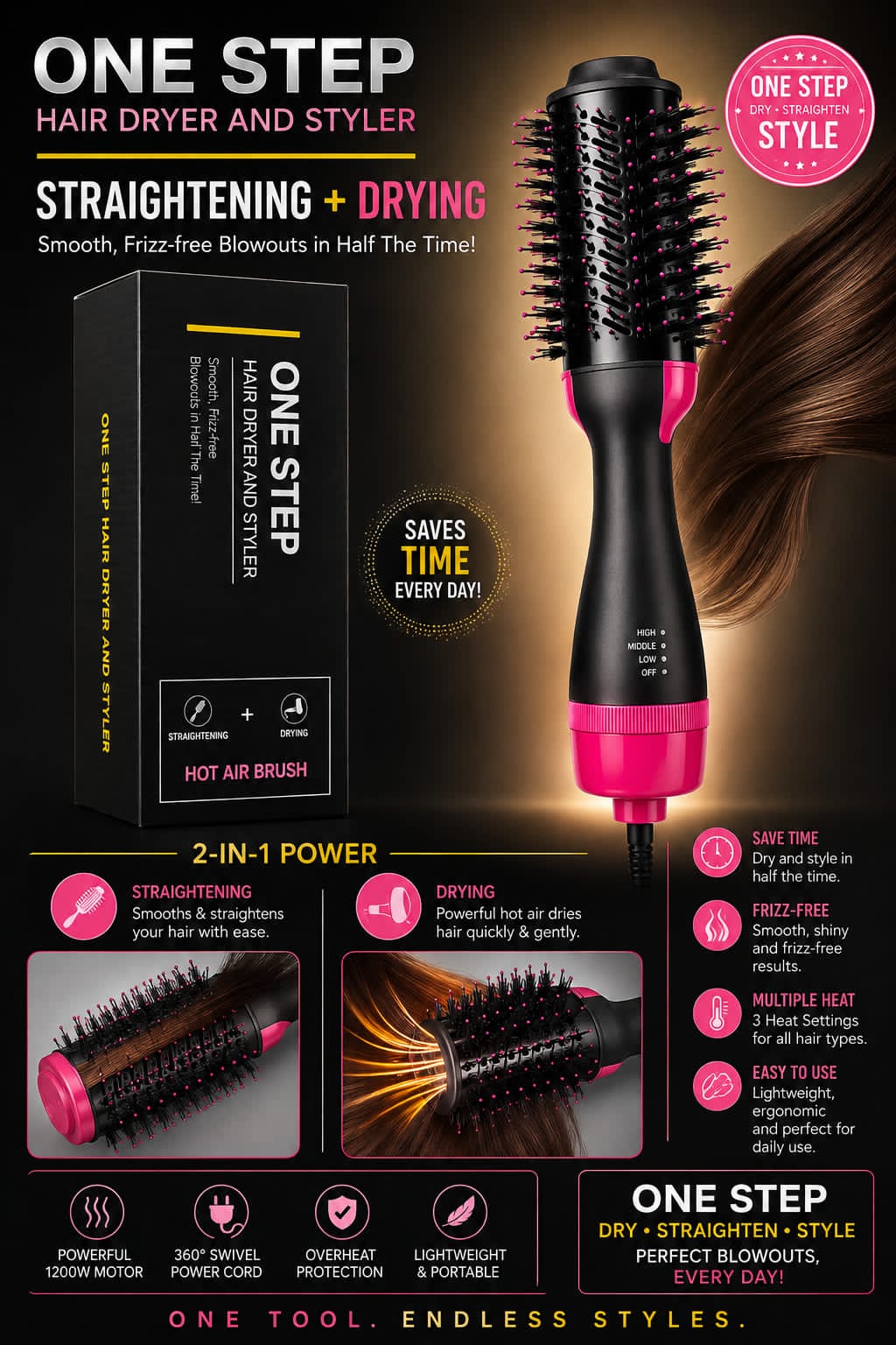 2-in-1 Hair Dryer & Straightening Brush