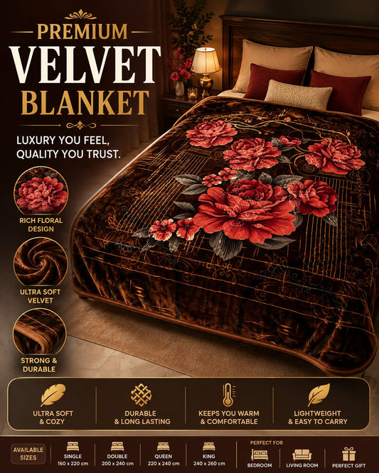 Premium Velvet Blanket – Rich Floral Design